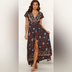 Vibrant Floral Maxi Wrap Dress